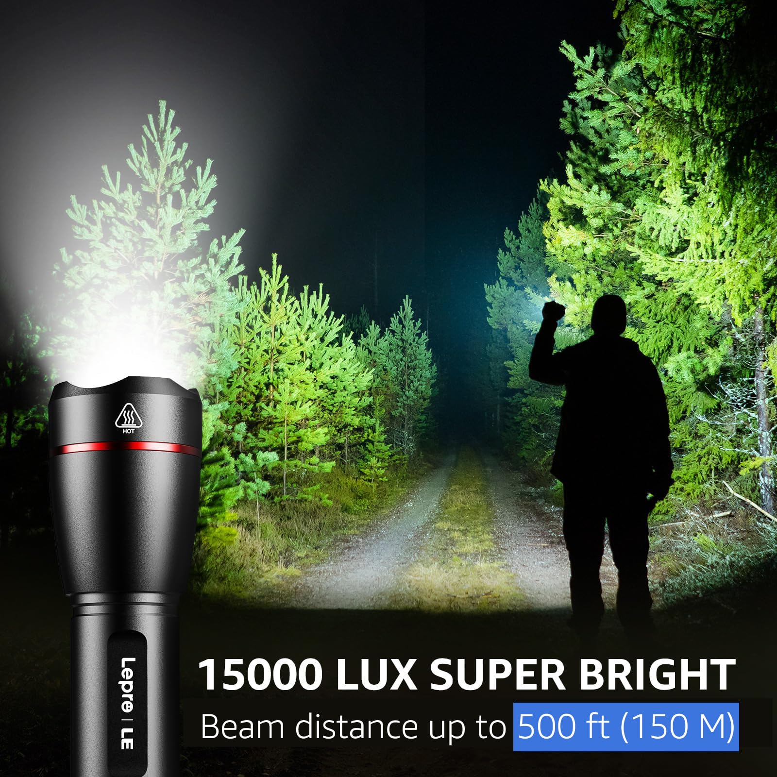 Lepro LED Rechargeable Flashlight, LP3000 High Lumens, Zoomable, Bright Flashlight, Waterproof, 5 Lighting Modes, Small Handheld Flashlight for Camping, Emergencies, USB Cable Included