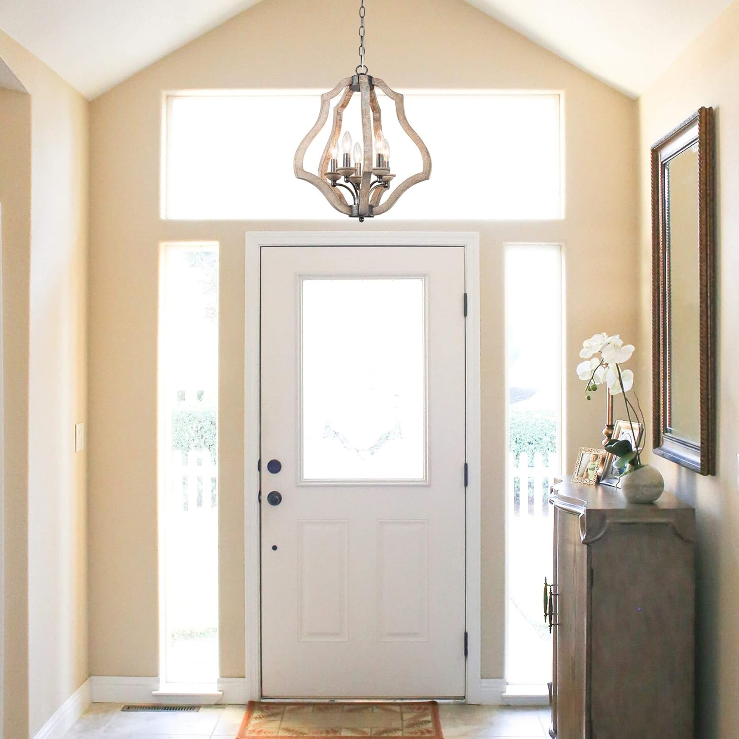 Farmhouse Orb Chandeliers, New Modern Farmhouse Chandelier, 5-Light Wooden Chandeliers for Foyer, Dining Rooms, Kitchen Island - - 