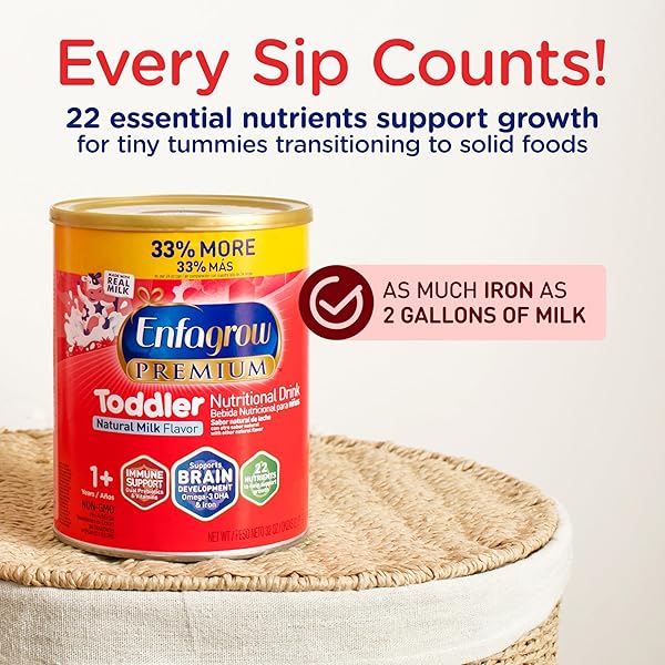 ENFAGROW PREMIUM TODDLER MILK NUTRITIONAL DRINK, ENFAGROW TODDLER DRINK, TRY OUR BRAIN-SUPPORTING TRIO, 32OZ CAN