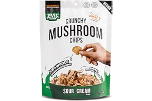 EVIL SNACKS Crunchy Mushroom Chips - SOUR CREAM Flavor - Organic, Non-GMO, Plant-Based, Vegan - Nutrient-Packed, On-the-Go Snack - 1 Oz (6 Pack)