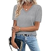 Zeagoo Womens Short Sleeve Sweaters 2026 Summer Lightweight V Neck Pullover Tops Dressy Business Casual Blouses Clothes
