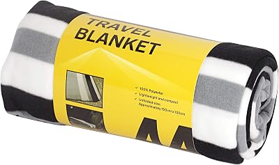 AA Travel Fleece Blanket 150x120 cm Lightweight 322 g Black White Grey Stripes