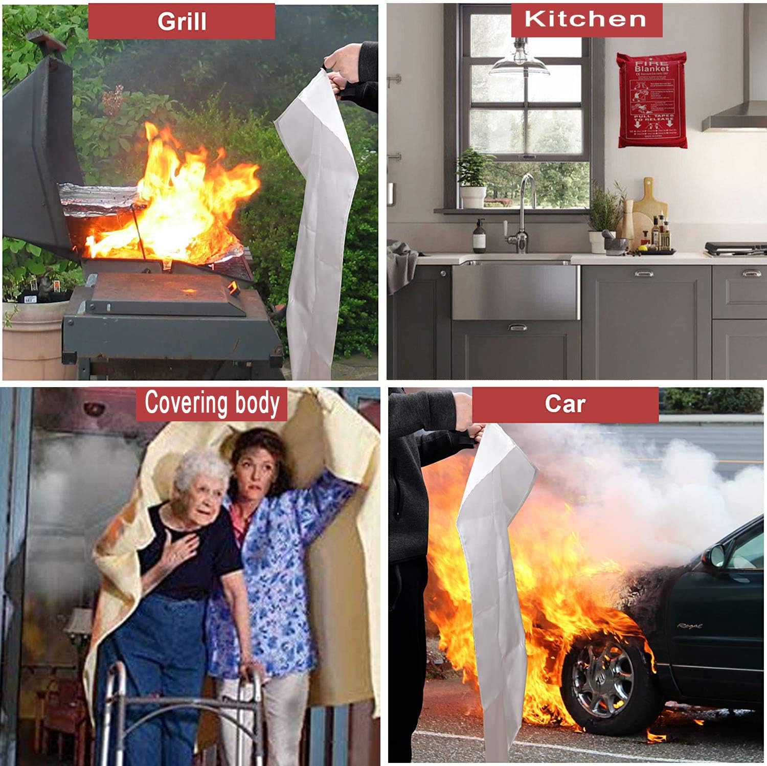 PADOMA Fire Blanket Fire Suppression Blanket (2 PACK) Heavy Duty Fiberglass Cloth, Emergency Fire Safety Blanket Reusable For People, Designed For Kitchen, Fireplace, Grill, Car, House, 39.3X 39.3inch: Sports & Outdoors