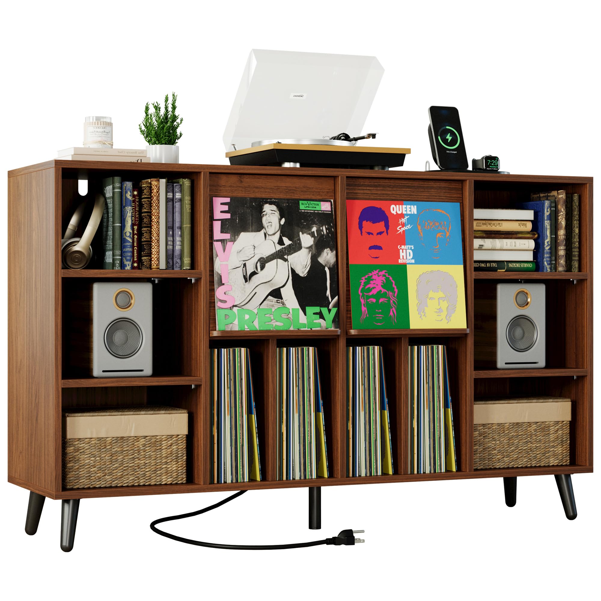 IRONCK Record Player Stand with Charging Station 55" Holds 450+ Albums