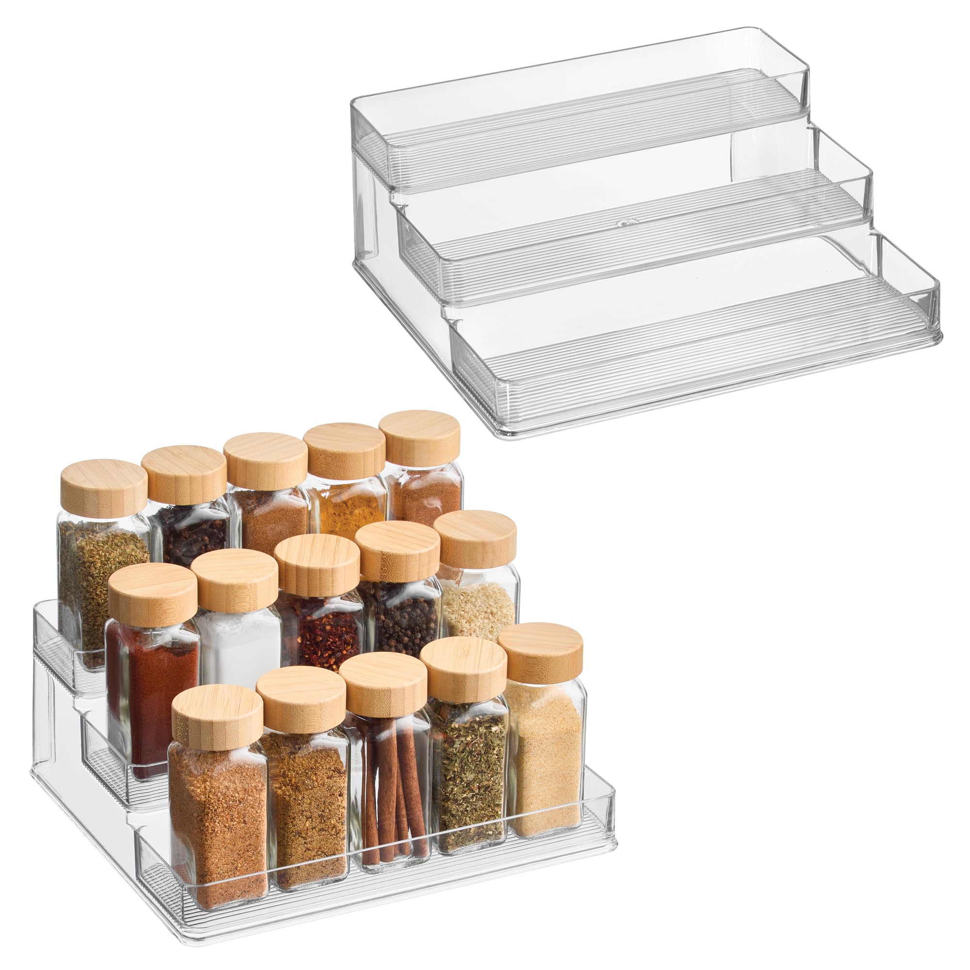 iDesign 3-Tier Spice Rack Organizer for Cabinets, Pantry or Countertop, Set of 2, Clear, Made in USA Image