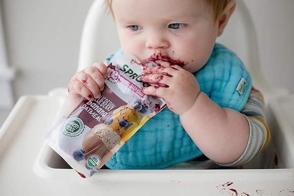 SPROUT ORGANIC BABY FOOD, STAGE 2 POUCHES, FRUIT VEGGIE & GRAIN BLEND, BLUEBERRY BANANA OATMEAL, 3.5 OZ PUREES (PACK OF 6)