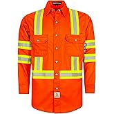 BOCOMAL FR Shirts for Men Hi Vis High Visibility 6.5oz Lightweight Type O Flame Resistant Refective Safety Shirt