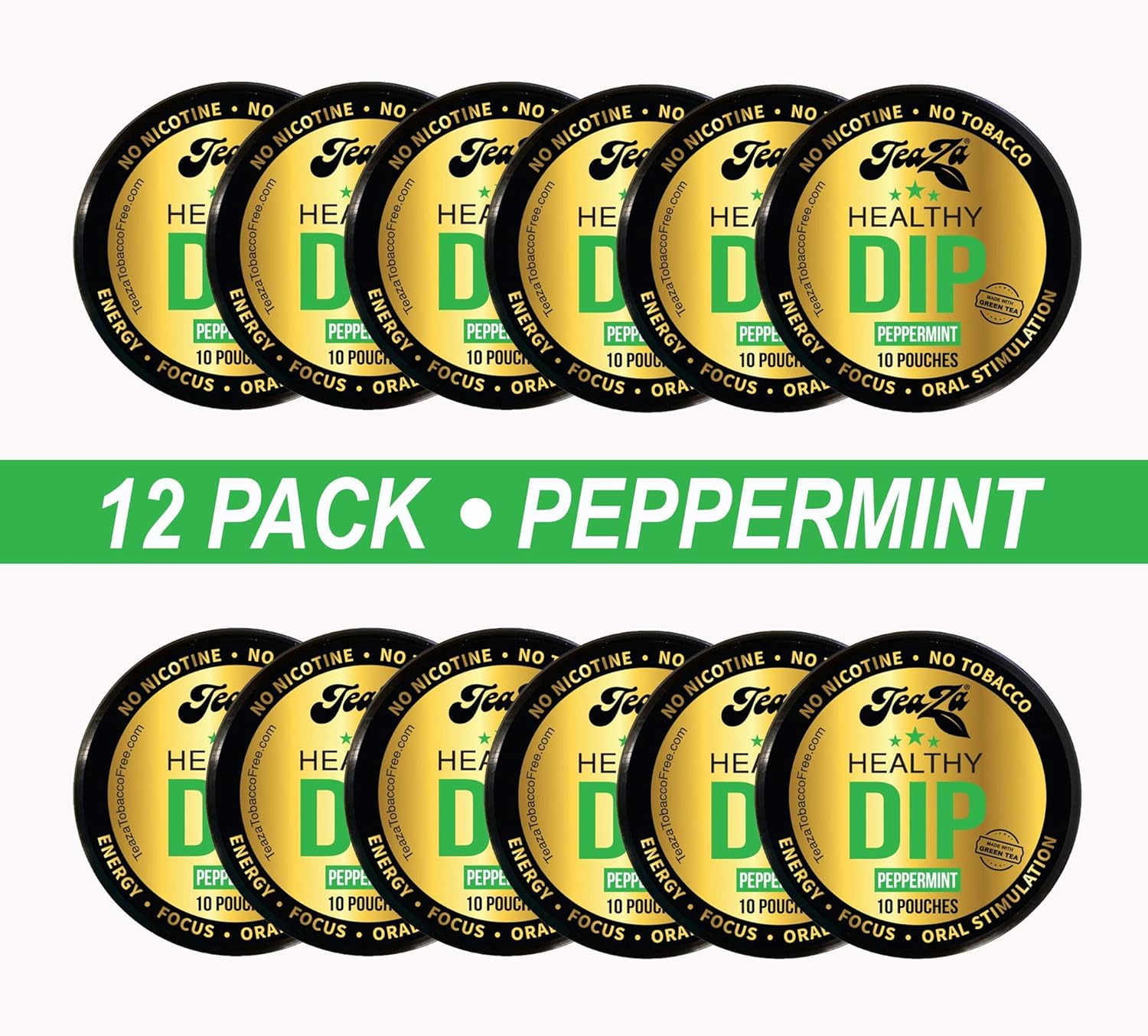 TeaZA Peppermint Herbal Energy Pouches | Nicotine Free, Tobacco Free Pouches | Made with Green Tea Caffeine Dip Pouches [12 Pack]: Health & Personal Care