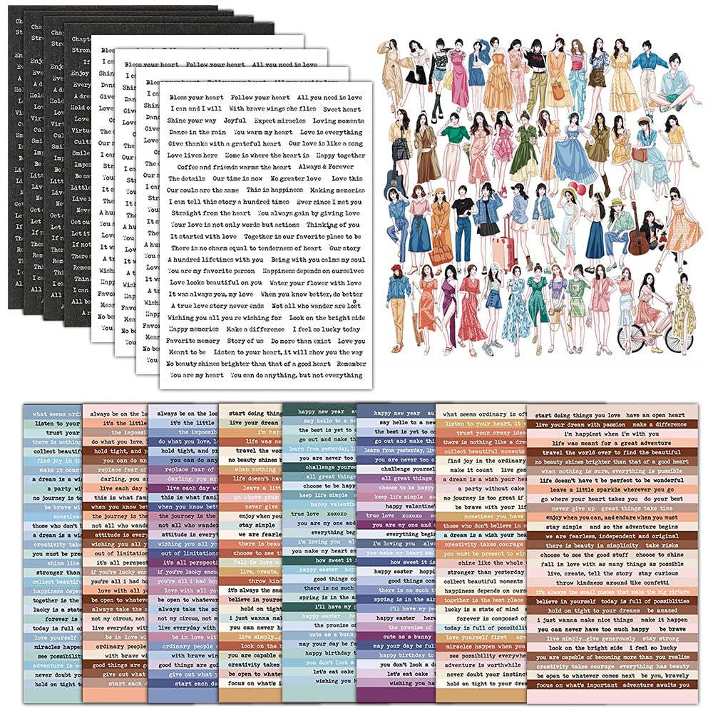 Asaisimg 12 Sheet Quote Stickers for Journaling, Scrapbooking Supplies, Words Phrases for Junk Journal Aesthetic