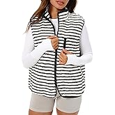 Gacaky Women's Striped Vest Winter Warm Cropped Stand Collar Full Zip Sleeveless Fleece Jacket Zip Gilet Fashion Trendy Tops