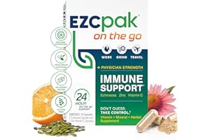 EZC Pak On The Go Immune System Booster with Echinacea, Vitamin C, Zinc, Immune Support Supplement, Immunity Vitamins for Adults, Travel-Friendly Packaging, Vegetarian, Gluten-Free