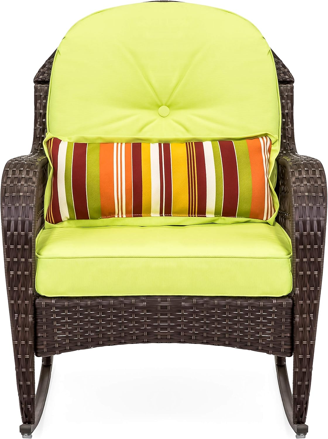 resin wicker outdoor gliders on Amazon Com Best Choice Products Outdoor Wicker Patio Rocking Chair W Weather Resistant Cushions And Steel Frame Green Kitchen Dining