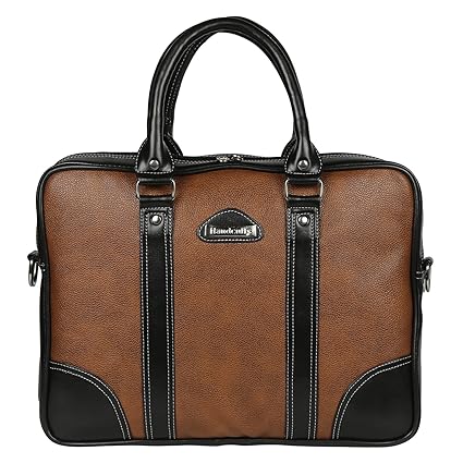 Handcuffs Trendy Stylish Tan Brown Colour 16 Inch Leather Office Laptop Bag for Men (BFLAPBAGN16)