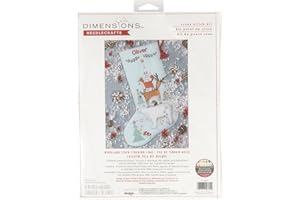 Dimensions 70-09601 Woodland Stack Counted Cross Stitch Christmas Stocking Kit, 16" Long, 14 Count Light Blue Aida, 6pcs