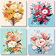 4 Pack Flower Paint by Number for Kids with Wooden Frame-Paint by Numbers for Kids Flowers Ages 4-8-12,Easy Paint with Numbers DIY Acrylic Oil Painting Kits for Home Wall Decor(8X8inch)