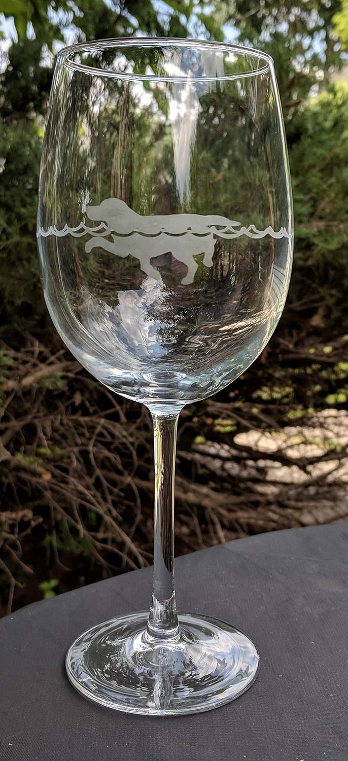 Swimming Dog Wine Glass Black Lab Labrador Retriever