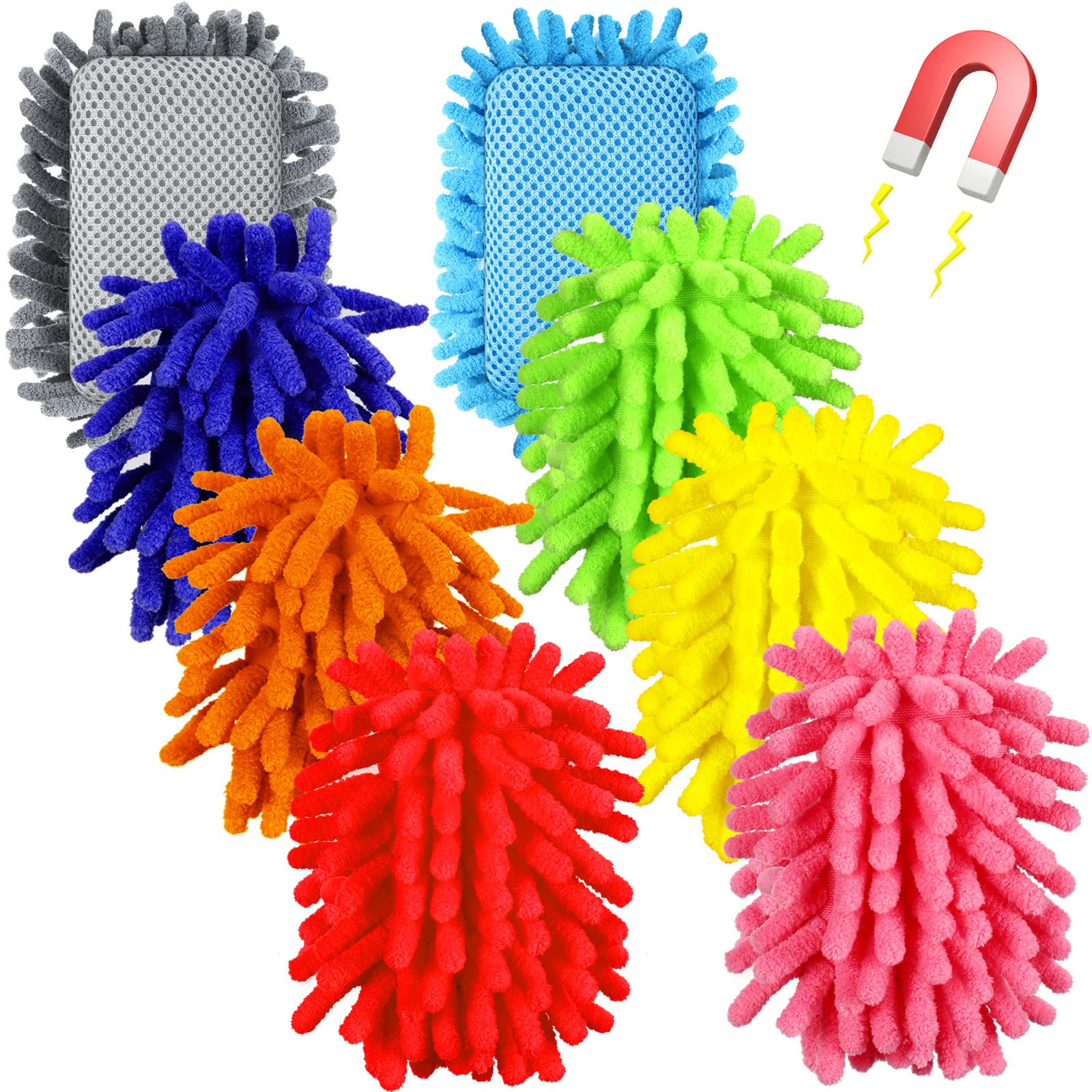 Epakh 8 Pcs Microfiber Shag Eraser with Magnet Multicolor Magnetic Dry Erase Eraser Washable Whiteboard Eraser for Markers Chalk Home Classroom Office Teacher Supplies