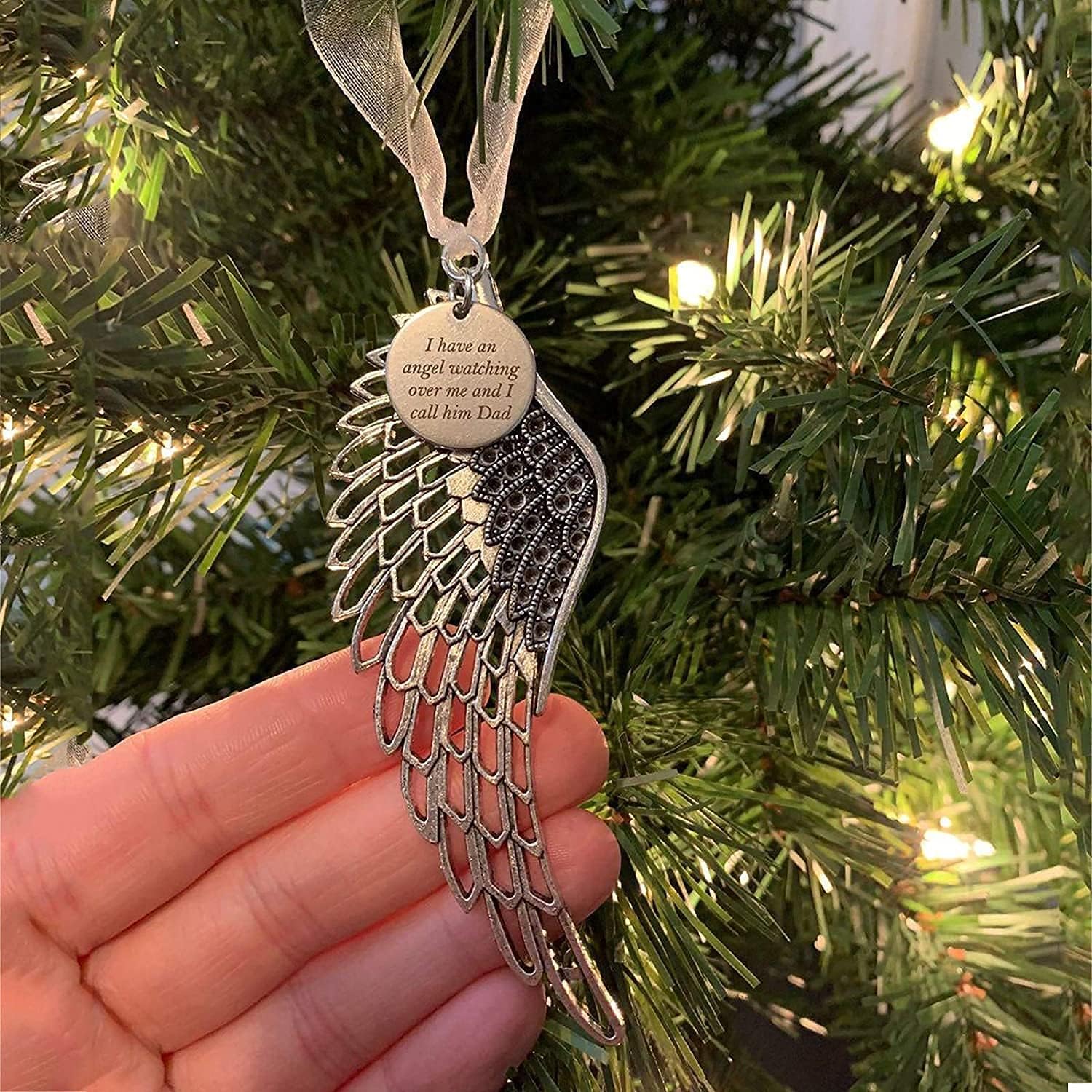 Ornaments - Easter Christmas Ornaments Angel Wings, Memorial Ornaments for Loss of Loved One Personalize, A Piece of My Heart is in Heaven Memorial Ornament Angel (A-dad)