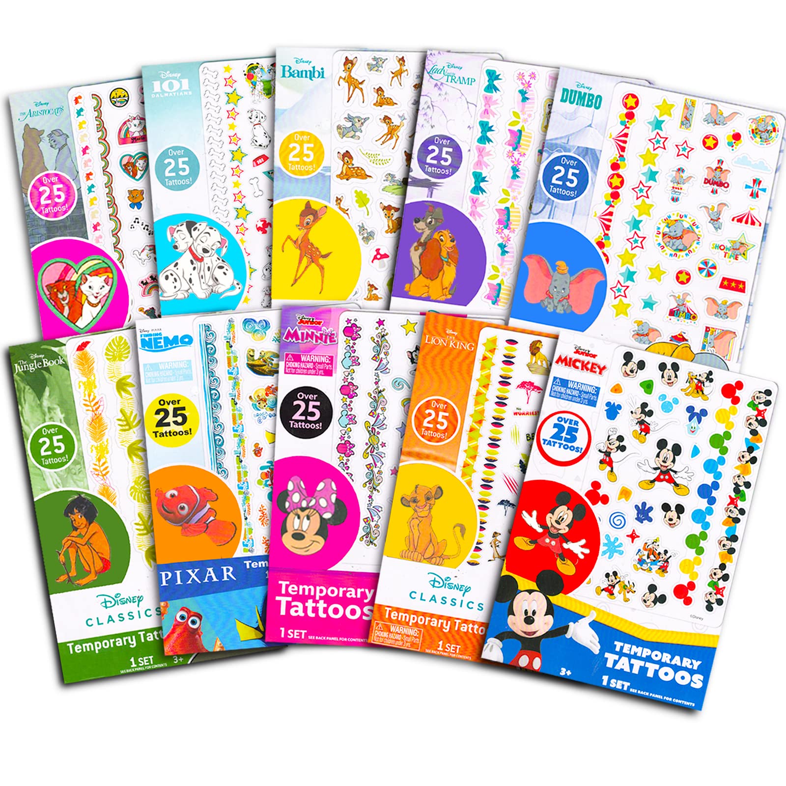 Photo 1 of Disney Temporary Tattoos for Kids Bundle ~ Over 250 Disney Animals Tattoos Featuring Mickey, Minnie, Lion King, Nemo, Aristocats, More | Disney Party Favors Party Supplies