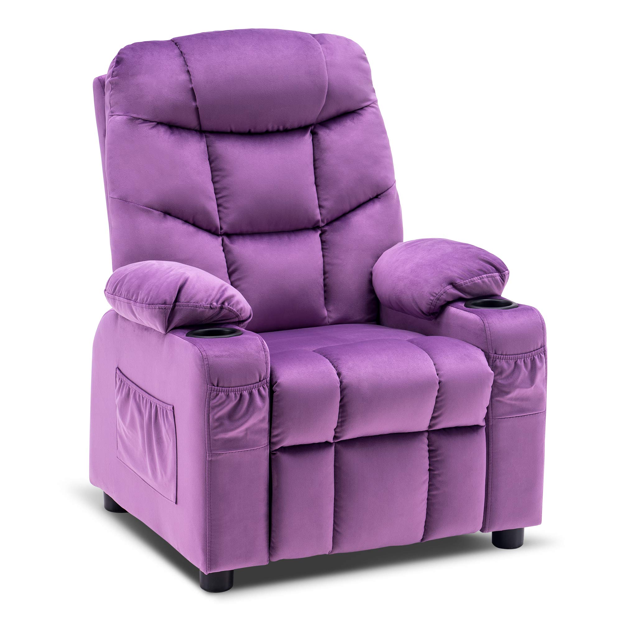 MCombo Big Kids Recliner for Ages 3+, Child Reclining Chair, Toddlers Recliner Sofa with Cup Holders (Velvet, Violet)