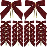 24 Pack Burgundy Velvet Twist Tie Bows for Christmas Tree, Pre-Tied Small Christmas Bows for Wreath, Tree, Gift Wrapping, Treat Bags, DIY Craft, Party Favors, Home Decoration (3.5x3.5Inch, 1" W)