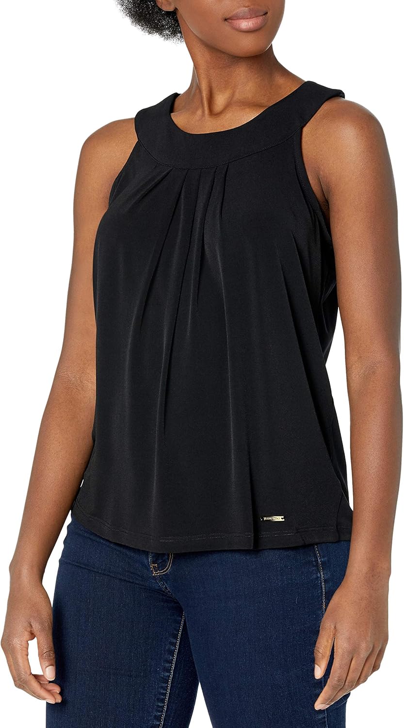 Ellen Tracy Womens Sleeveless Pleat Front Halter Top Amazon.ca