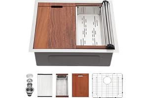 Mocoloo 23 Inch Undermount Kitchen Sink Stainless Steel Bar Prep Sink Single Bowl 16 Gauge Workstation 10" Deep 23x19 RV Sinks With Track