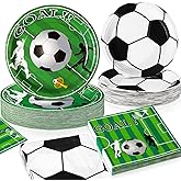 Potchen 180 Pcs Soccer Party Plates and Napkins 7'' and 9'' Soccer Decorations Football Paper Disposable Football Party Supplies Tableware Set for Sports Birthday Serve 60