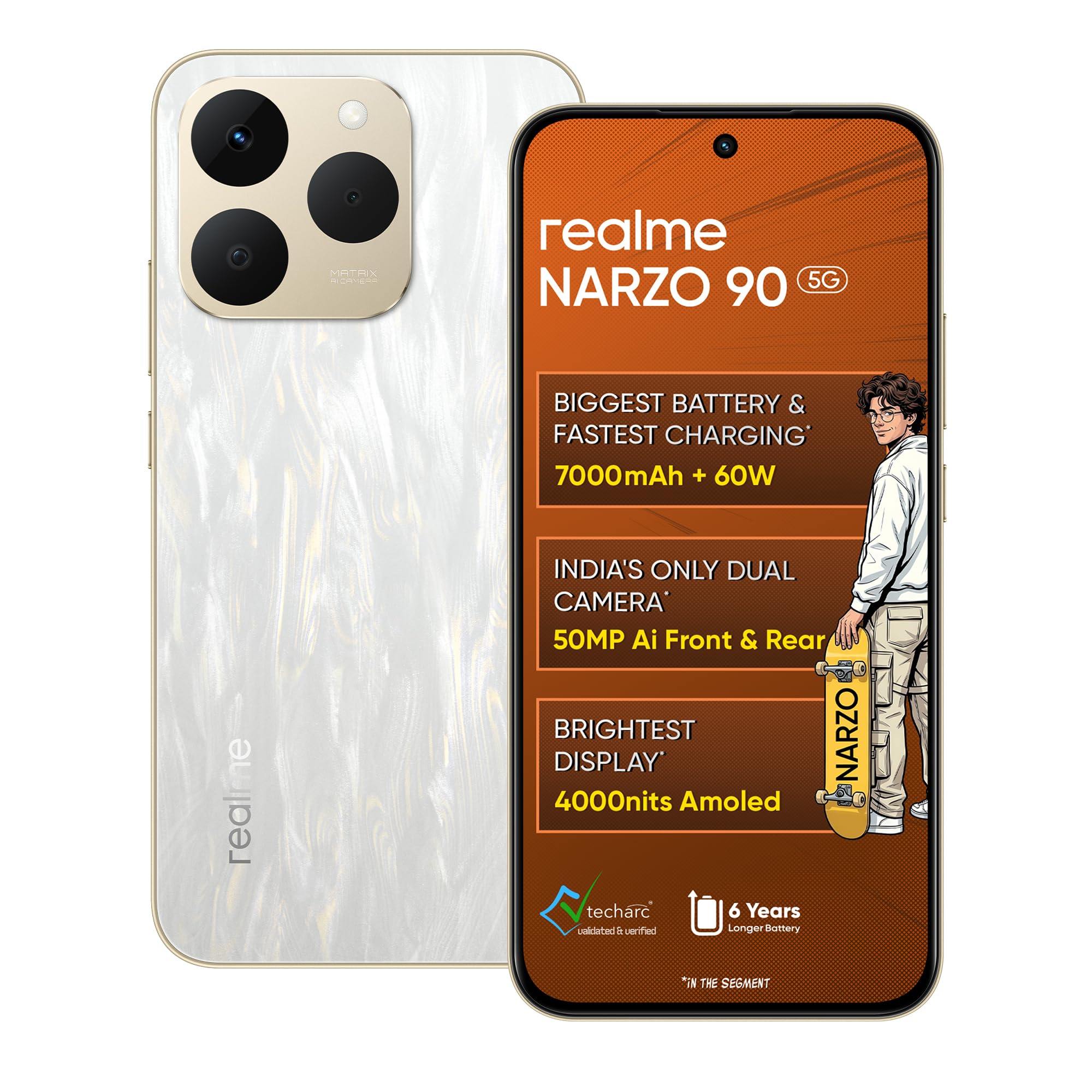 realme narzo 90 5G (Flowing Silver,6GB+128GB) | 7000mAh Biggest Battery | 60W Fastest Charging | 50MP Front & Rear AI Cameras | 4000nits Brightest Display | AI Assist | IP69 Dust & Water Resistance