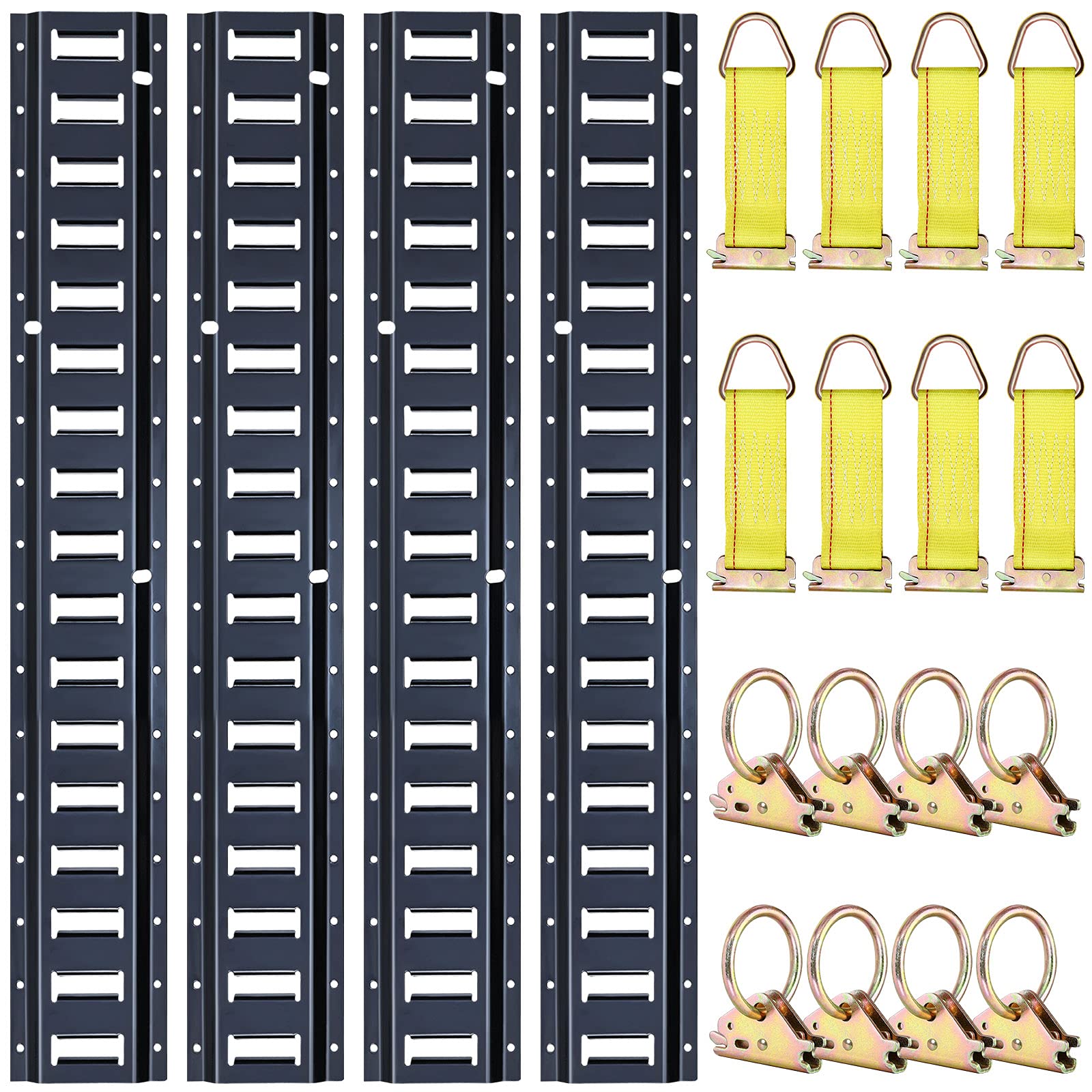 Photo 1 of Trekassy 10ft E Track Tie-Down Rail Kit, 4 Pack 10' Etrack Rails with 16PCS E-Track Accessories Including 8 Steel O-Ring Anchors and 8 Rope Tie Offs for Truck Bed, Trailers