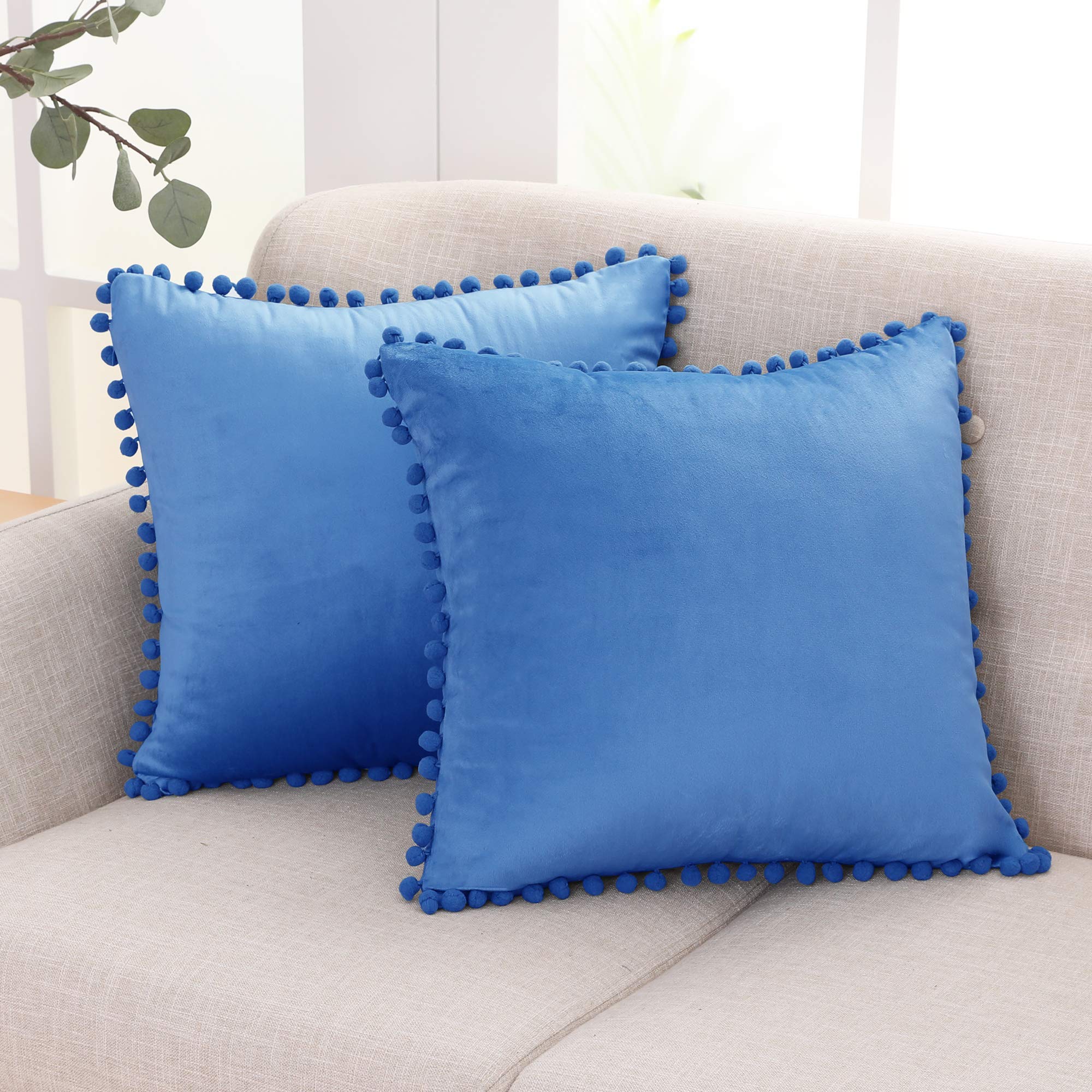Deconovo Set of 2 Velvet Cushion Covers 55 x 55 cm Pillow Case for Bedroom Blue
