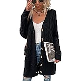 Womens Cardigan Long Sleeve Cable Knit Sweater Open Front Loose Outwear with Pocket