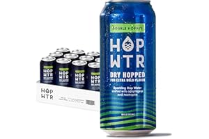 HOP WTR Sparkling Hop Water, Sugar Free, Low Carb Non Alcoholic Drinks, NA Beer, Adaptogen Drink, No Calories, (16 Fl Oz (Pack of 12), Double Hopped)