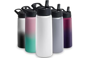 FineDine Triple Walled, Insulated Water Bottles with Straw - 25 Oz Stainless Steel Metal Bottle W/ 3 Leak Proof Lids - For Travel, School, Sports, Gym/Men, Women & Kids - Pure Pearly White