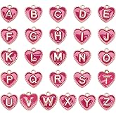 Craftdady Love Heart Enamel Metal Letter Alphabet Charms Valentine's Day Charms 2mm Hole Heart with Letter A-Z Alloy Jewelry Pendants for Bracelet Earring Necklace Making, 15.5x14.5mm
