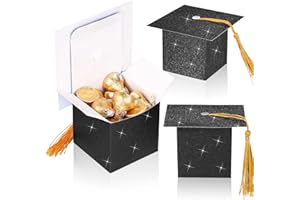 Faccito 36 Pcs Glitter Graduation Cap Candy Box Grad Gift Treat Box with Tassels for Grad Party Supplies(Black)