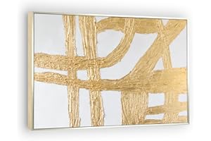 GeekMacro Hand Painted Abstract Paintings White and Gold Textured Wall Art Large Framed Artwork for Living Room 45x30 Minimalist Horizontal Wall Decor