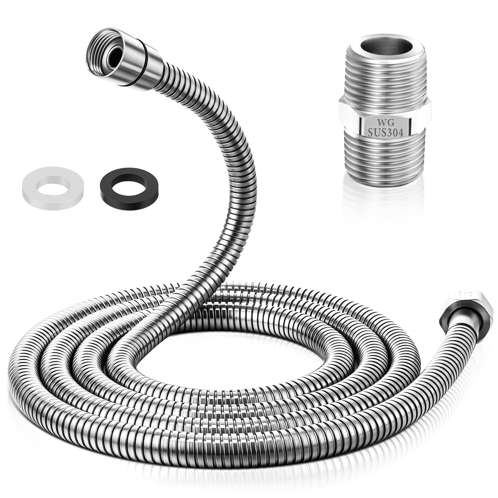 Photo 1 of Dreyoo 1 Pack 79 Inch Shower Hose with Shower Extension Connector, Extra Long Handheld Head Hose with Brass Insert and Nut, 1/2 to 1/2 Extender, Stainless Steel