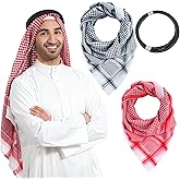 2 Pack Arab Shemagh with 1pcs Aqel Rope Muslim Keffiyeh Head Wrap Scarf Arabic Tactical Desert Headwear Middle Eastern Desert
