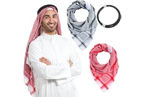 2 Pack Arab Shemagh with 1pcs Aqel Rope Muslim Keffiyeh Head Wrap Scarf Arabic Tactical Desert Headwear Middle Eastern Desert