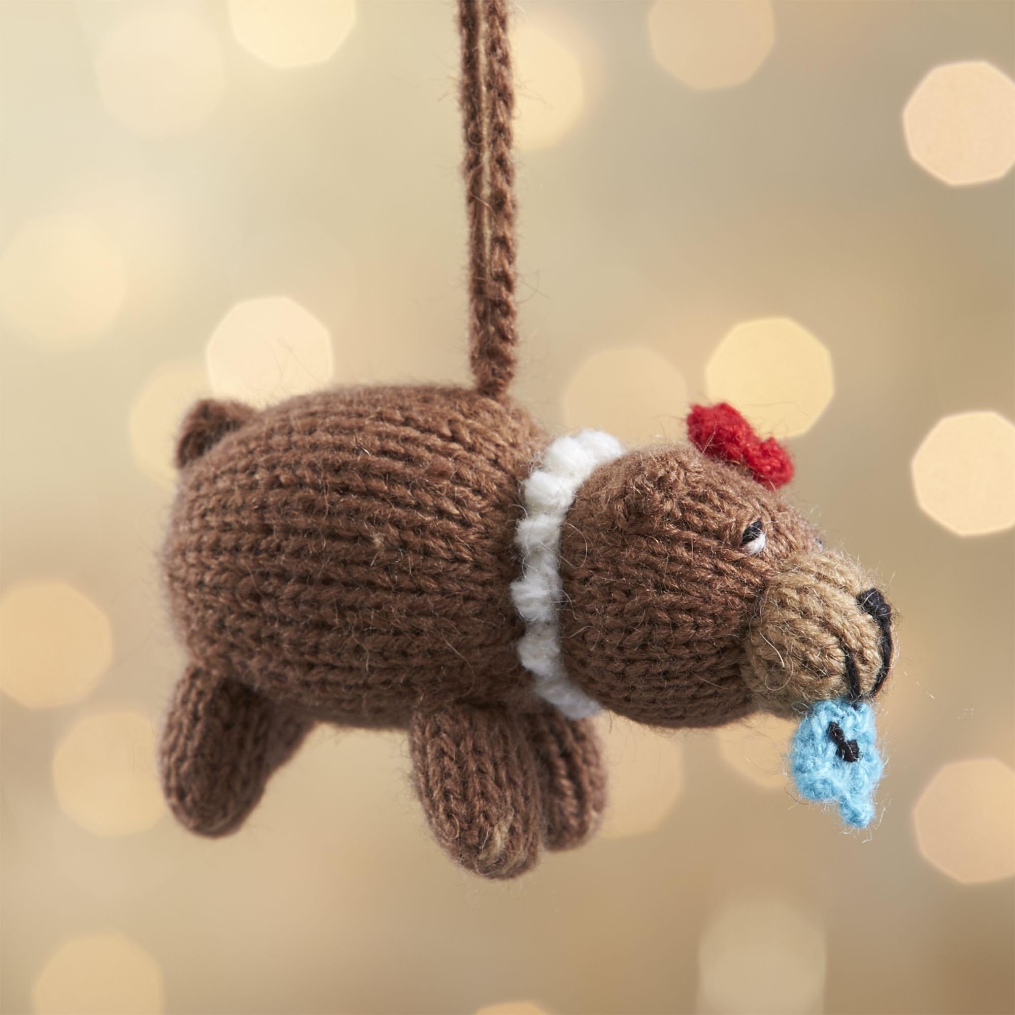 Crate and Barrel Alpaca Brown Bear with Pearls Ornament
