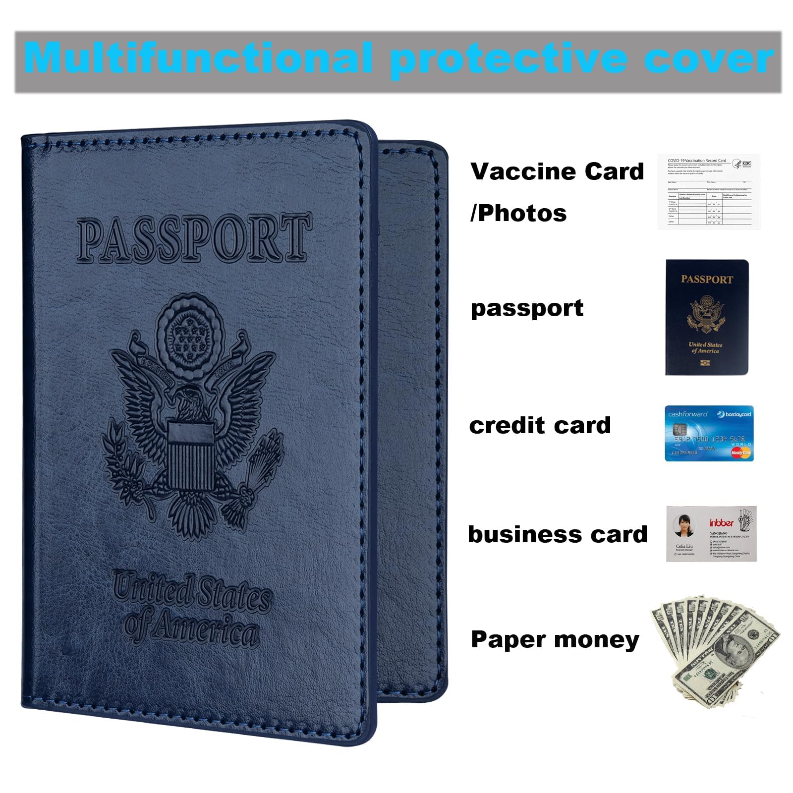 Passport Holder 2Pcs, Passport Cover Wallet Case for Women Men Family, Passport Book Holders Travel Must Haves Cruise Ship Essentials (Dark Blue & Wine red)