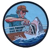4" Captain Quint Drinking a Beer with the Great White Shark Embroidered Iron On Patch