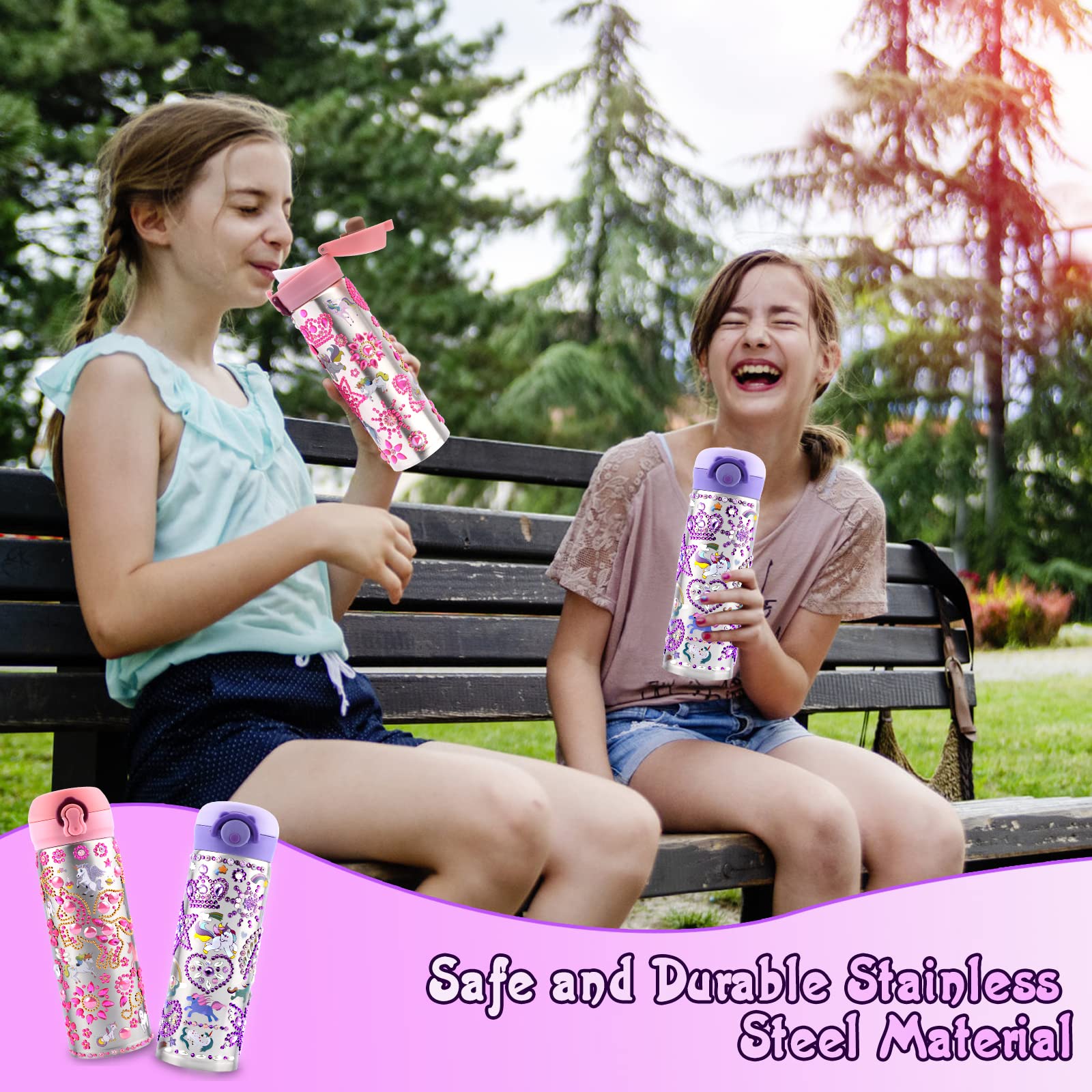 Decorate Your Own Water Bottle Kits for Girls 4 5 6 7 8 9 10 Year Old, Birthday Gifts for Kids with 18 Sheets of Glitter Gem Stickers, DIY Art & Craft for Girls Ages 4-12, School Supplies for Girls