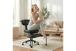 Ergonomic Cross Legged Office Chair with Lumbar Support, 360° Swivel Meditation Chair with Wheels - Adjustable Height for ADH
