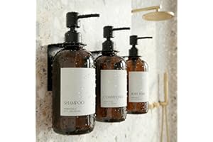 Stylish Shampoo and Conditioner Dispenser Set of 3 - Modern 21oz Shower Soap PET Bottles for Drill Free Wall Mount - Easy to 