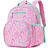 mibasies Girls Backpack: Large Kids Backpack Girls for Elementary School with Laptop Compartment - Rainbow Pink