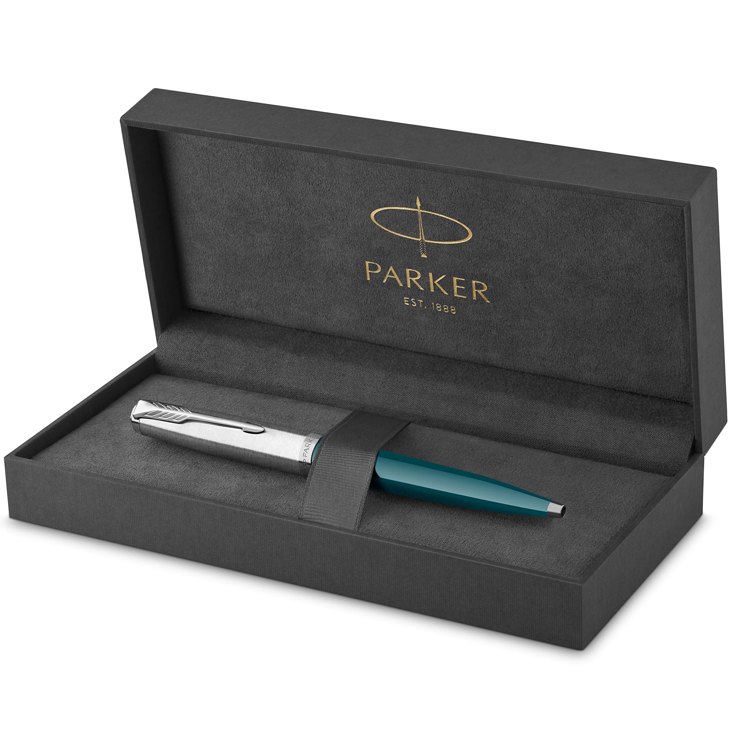 Parker 51 Ballpoint Pen | Teal Blue Barrel with Chrome Trim | Medium Point with Black Ink Refill | Gift Box