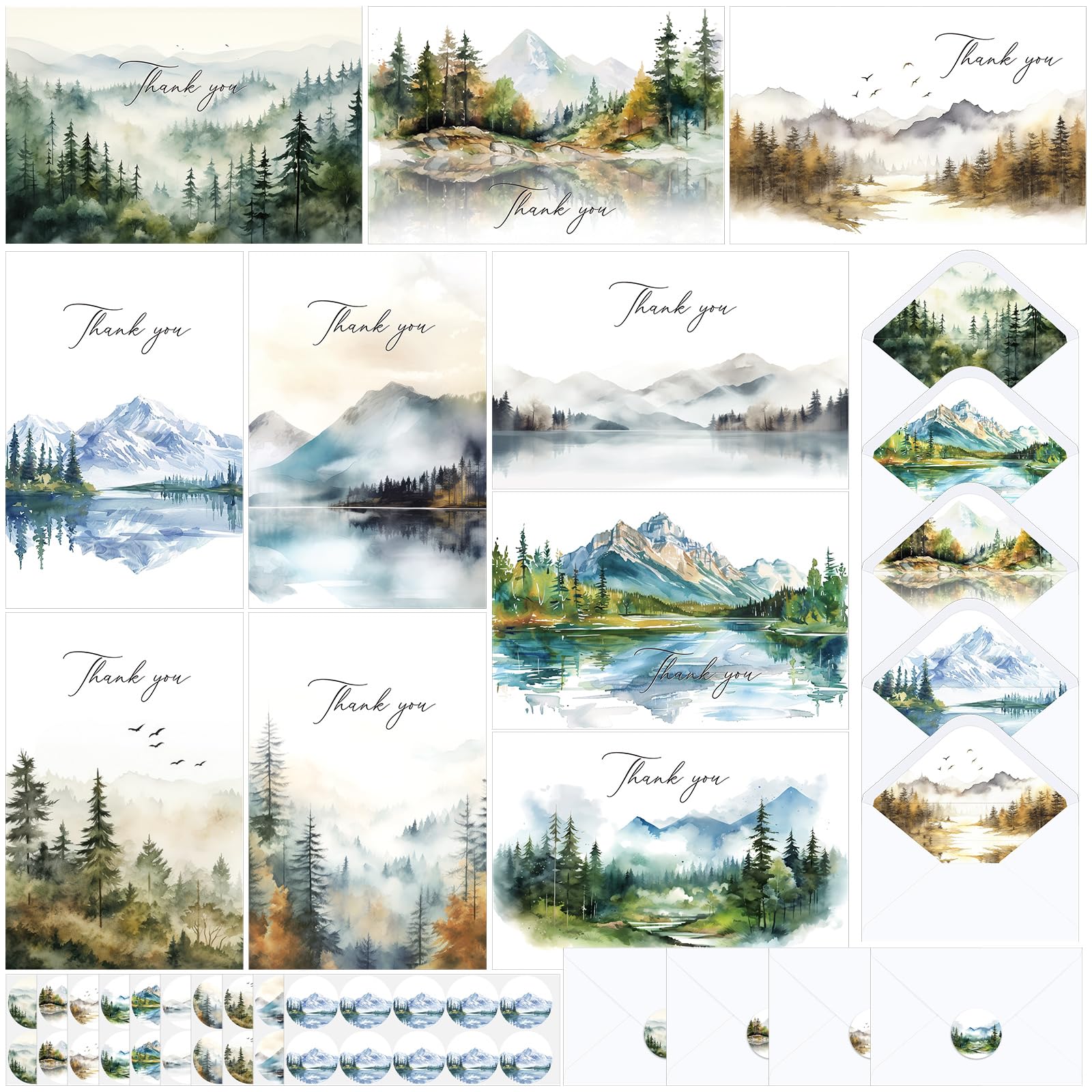 Photo 1 of Zhanmai 100 Set Thank You Cards for Gratitude with Envelopes Stickers Bulk 4 x 6 Inch Watercolor Forest Employee Recognition Colorful Greeting Note Card Neon Appreciation Postcard (Forest)