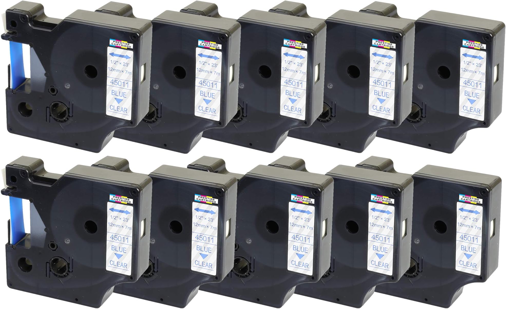 10 x Compatible D1 45011 Blue on Clear Tapes (12mm x 7m) for Label Makers